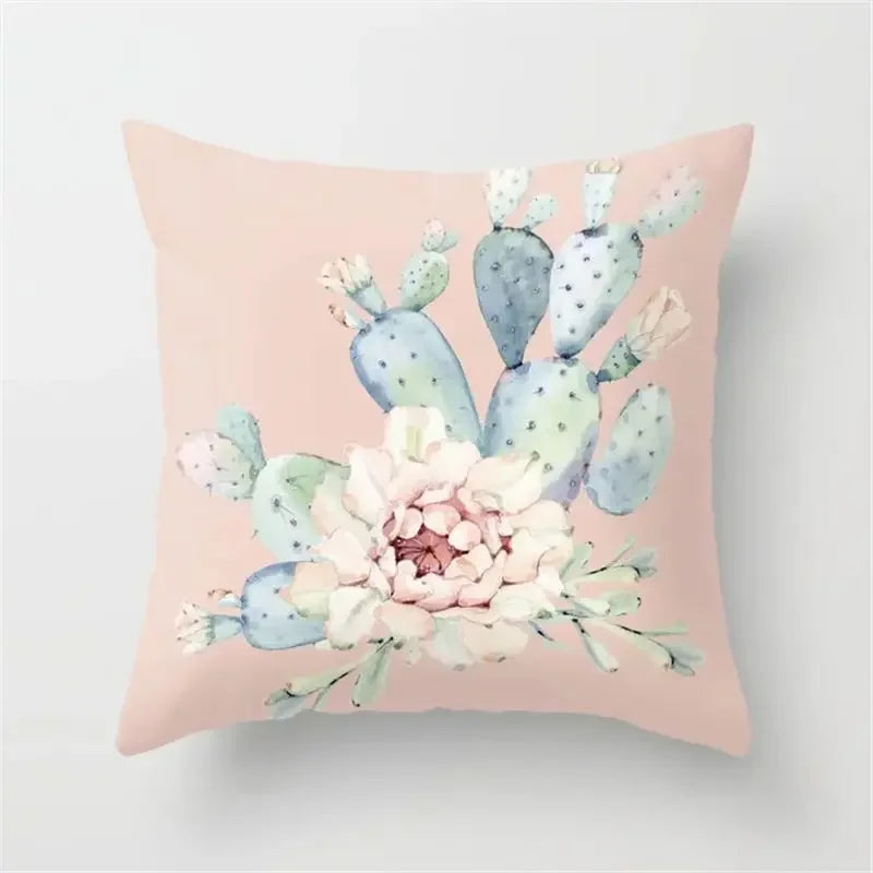 Tropical Cactus Succulent Plant Print Pillow Cover for Home Decor by Axyaa