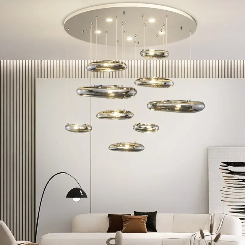 Axyaa Nordic Minimalist LED Stair Chandelier for Home, Villa, Hotel - Dimmable Luminaires
