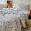 Axyaa Vintage Flower Print Quilted Bedspread Set with Ruffle Pillowcase