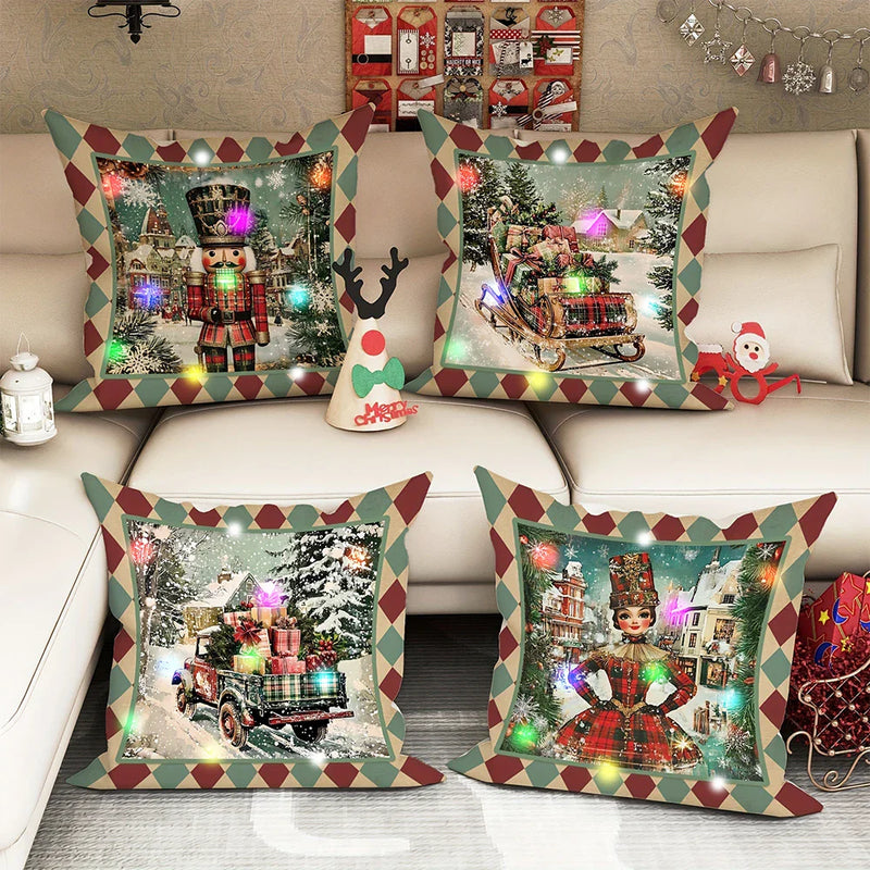 Axyaa Christmas Nutcracker LED Light Luminous Pillowcase for Festive Home Decor & Gifting
