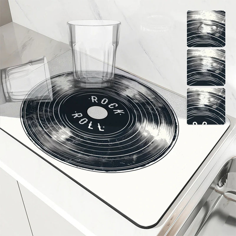 Axyaa Black Drying Mat: Non-Slip Absorbent Kitchen Counter Mat for Tableware