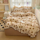 Axyaa Cream Lace Girl Powder Grid Korean Double-Layer Quilt Cover Set