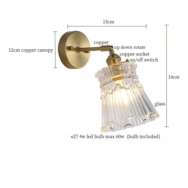 Axyaa Clear Brass Glass LED Wall Lamp with Pull Chain