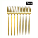 Axyaa 16pcs Stainless Steel Gold Tableware Dinner Fork Set