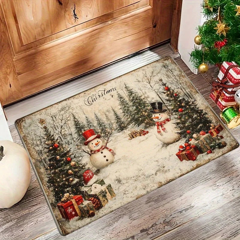 Axyaa Snowman & Christmas Tree Pattern Non-Slip Floor Mat