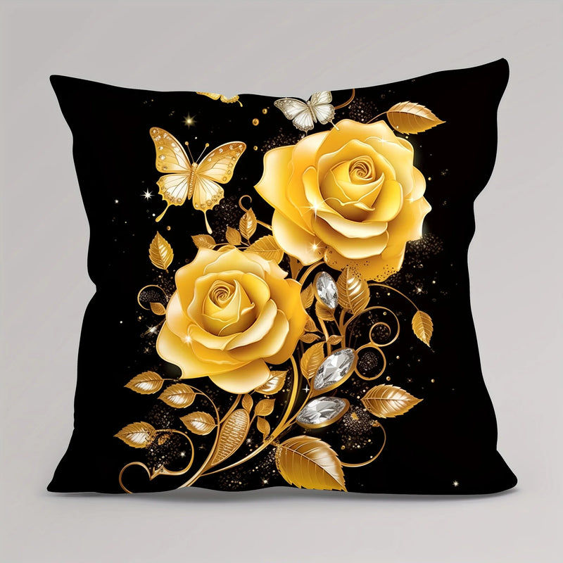Axyaa Golden Rose Butterfly Pattern Pillowcase - Soft and Stylish Home Decor