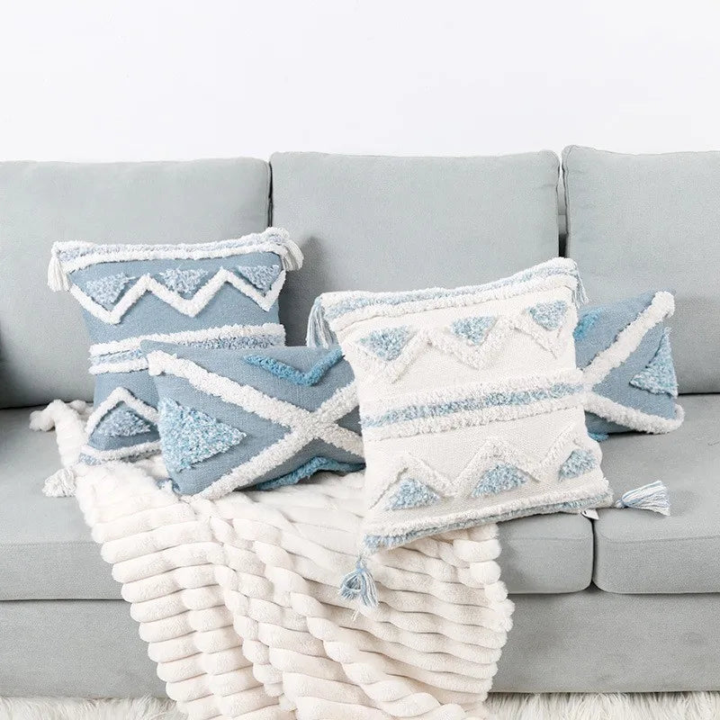 Geometric Tufted Tassel Pillow Covers for Home Decor by Axyaa
