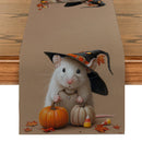 Axyaa Halloween Mouse Pumpkin Wizard Hat Table Runner