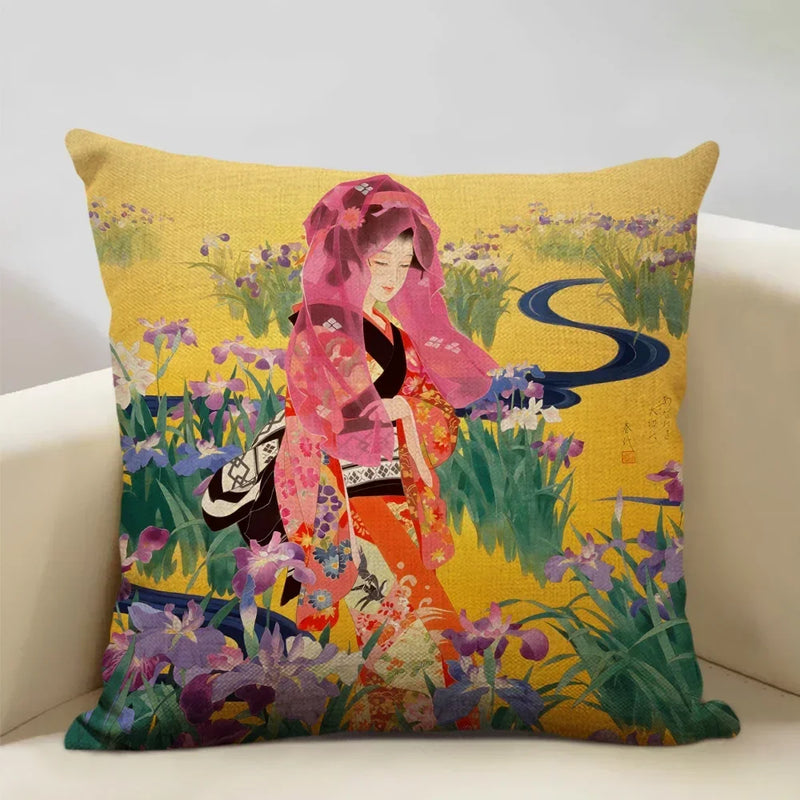 Axyaa Classic Japanese Lady Cushion Cover 45x45cm Home Decor Pillowcase