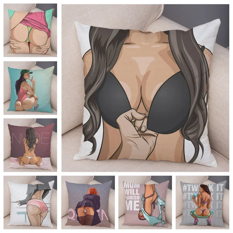 Axyaa Cartoon Lady Chest Decorative Pillowcase - Fashion Girl Design