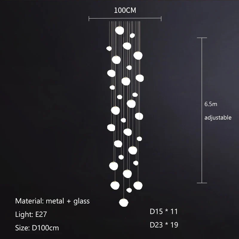 Axyaa Cobblestone Ceiling Chandelier Hanging Light Fixture for Villa Hotel Loft Stair Lighting