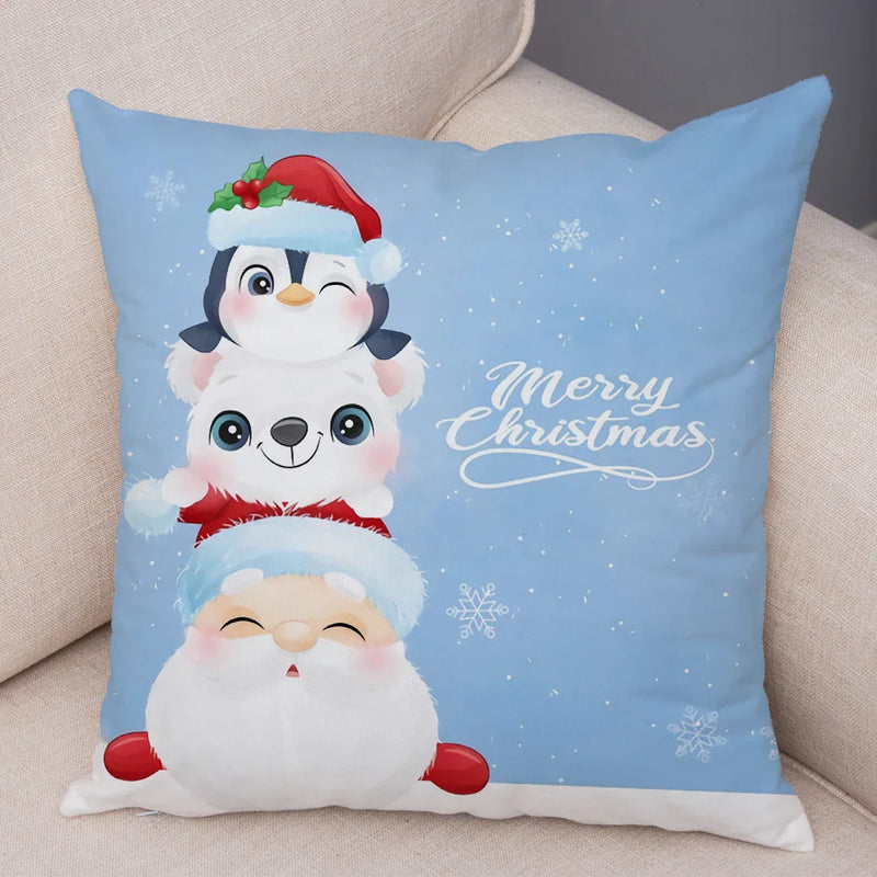 Axyaa Santa Little Penguin Pillowcase 45x45cm Merry Christmas Deer Cushion Cover