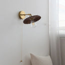 Axyaa Nordic LED Wall Sconce Walnut Wood Copper Pull Chain Switch Lamp