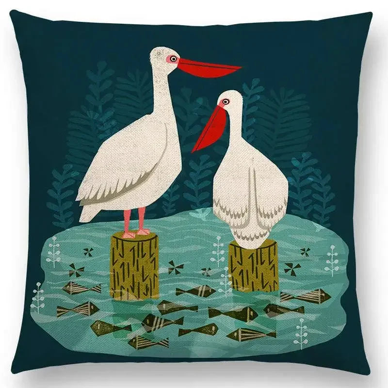Axyaa Bird-Floral Teacup & Lepidoptera Cushion Cover for Decor & Sofa