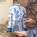 Axyaa Blue & White Porcelain Cheongsam Ceramic Vase for Desk Decoration