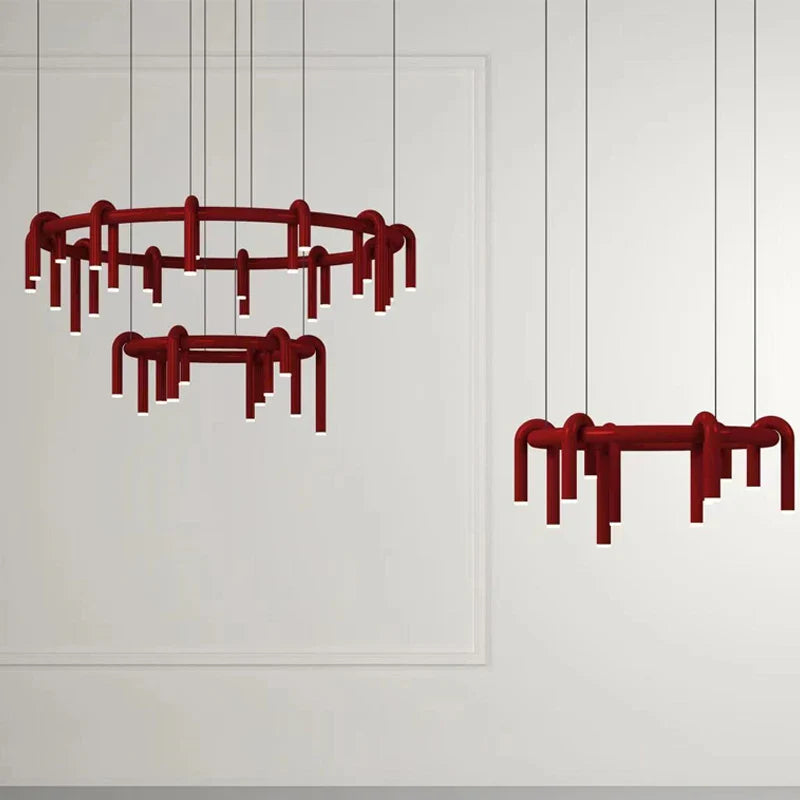 Axyaa Red U-Shaped Chandelier: Modern Minimalist Nordic Lighting