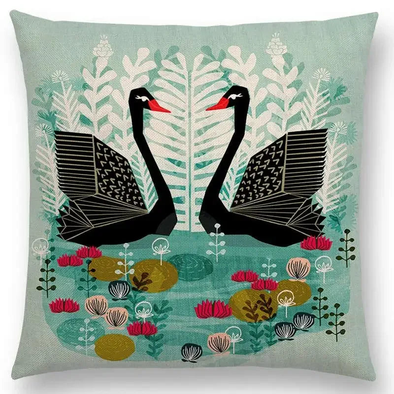 Axyaa Bird-Floral Teacup & Lepidoptera Cushion Cover for Decor & Sofa