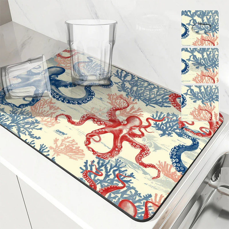 Axyaa Marine Coral Diatoms Absorbent Non-slip Kitchen Drain Mat
