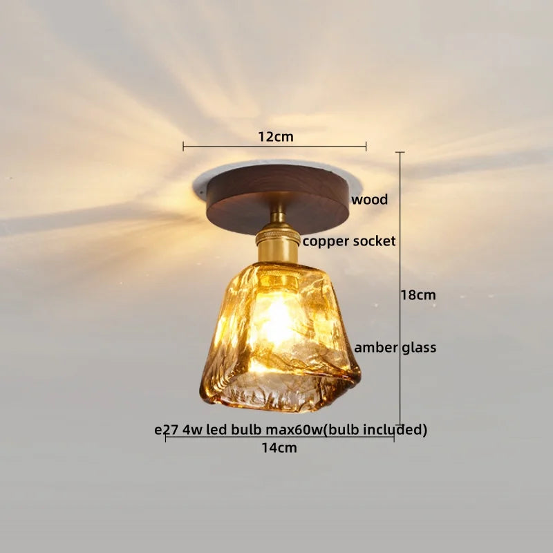 Axyaa Glass Wood LED Ceiling Lights Modern Plafondlamp for Living Room & Corridor