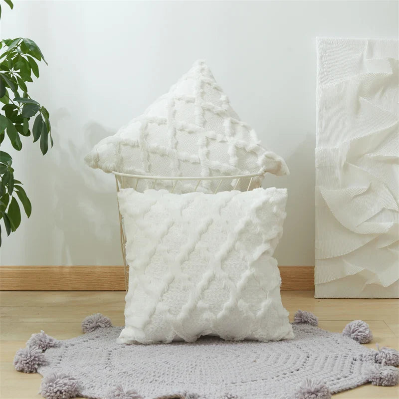 Axyaa Short Plush Boho Pillowcases 45x45cm - Soft Cushion Cover for Home Decor