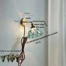 Axyaa Tiffany Blue Glass LED Wall Sconce Rotate Copper Pull Chain Switch Stair Light