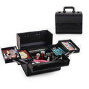 Axyaa Large Makeup Train Case with Lock, 4 Trays Cosmetic Storage Organizer
