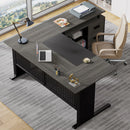 Axyaa 63" Executive Desk with File Cabinet, L Shaped Computer Desk & Storage Shelves