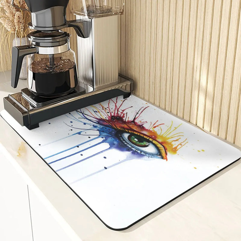 Eye Print Watercolor Style Absorbent Drying Mat & Coasters Set by Axyaa