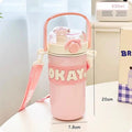 Axyaa Kawaii Thermal Straw Water Bottle - Stainless Steel, Keep Drinks Hot/Cold, Cute Design & Durable