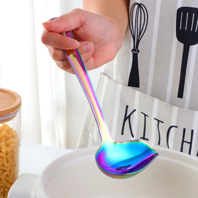 Axyaa Stainless Steel Soup Spoon Filter Oil Long Handle Serving Tablespoon