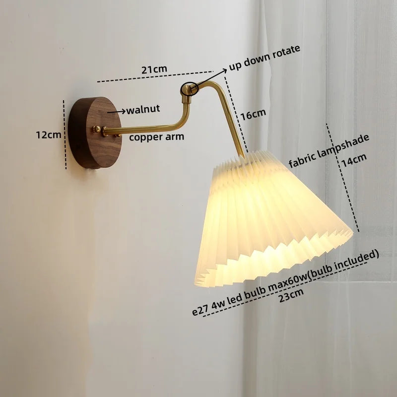 Axyaa Fabric Copper LED Wall Sconce Pull Chain Switch Stair Light Fixtures