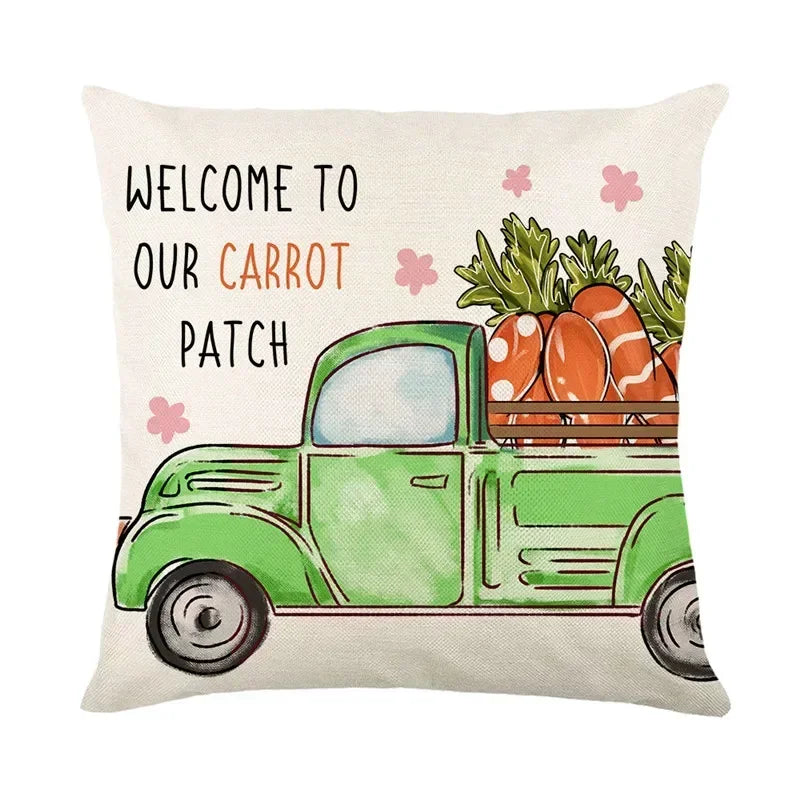 Easter Bunny Eggs Pillowcase 45x45cm Linen Pillow Covers, Axyaa Home Decor Brand