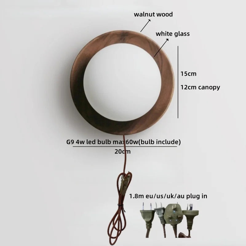 Axyaa Round Wood Glass Ball LED Wall Sconces for Bedroom and Living Room