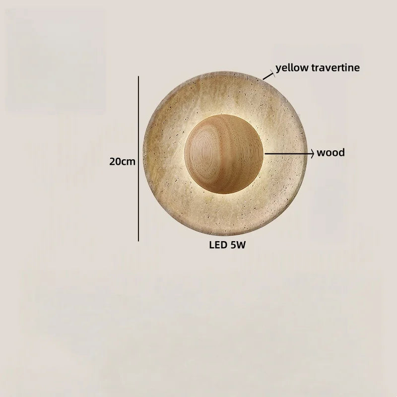 Axyaa Yellow Travertine LED Wall Sconce White Glass Ball Kitchen Bedside Lamp