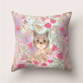 Tropical Cactus Flower Cat Print Pillow Cover 45X45CM for Home Sofa Chair