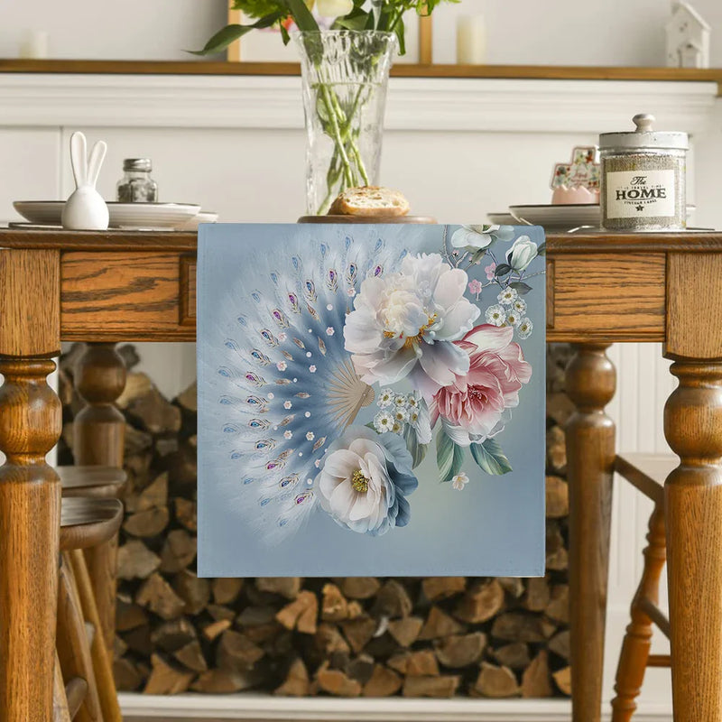 Peony Blossom Table Runner by Axyaa: Farmhouse Dining & Wedding Party Decor