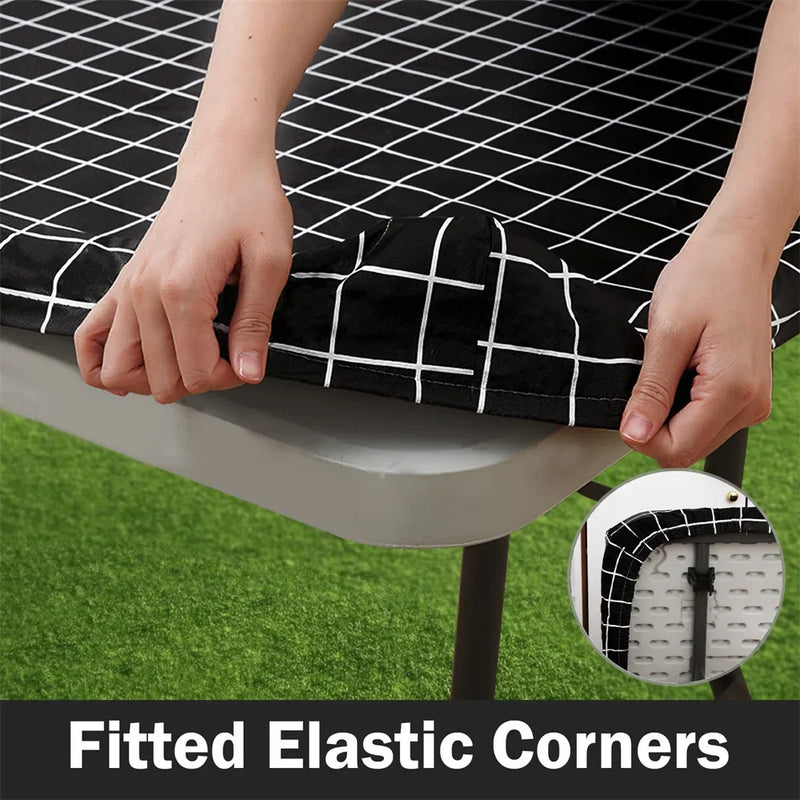 Axyaa Elastic Fitted Rectangle Vinyl Tablecloth for Indoor Outdoor Tables