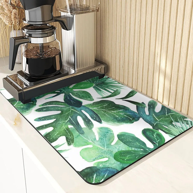Axyaa Leaves Print Silicone Placemats - Absorbent Kitchen Dish Mat