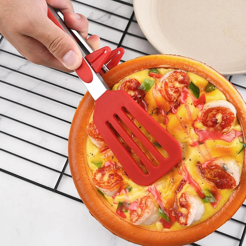 Axyaa Silicone Food Tong Stainless Steel BBQ Tongs Heat Resistant Kitchen Clips