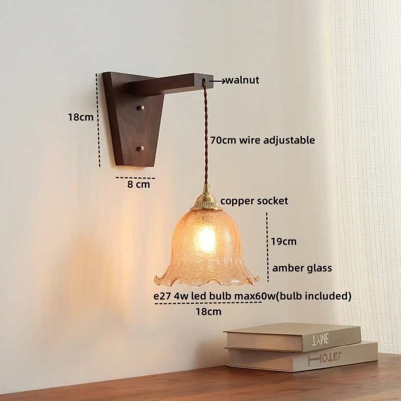 Axyaa Modern Walnut Copper LED Wall Light for Home Decor