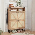 Axyaa Farmhouse Shoe Storage Cabinet with Barn Door Design & 4 Flip Drawers