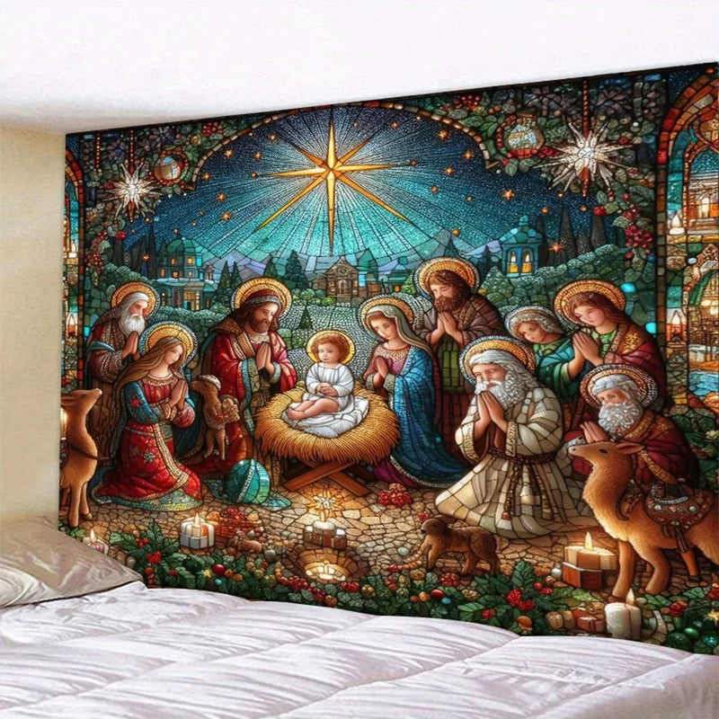 Nativity Scene Wall Hanging Cloth for Christmas Decor by Axyaa