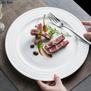 Axyaa White Ceramic Plate Line Texture Steak Pasta Serving Dessert Snack Plate
