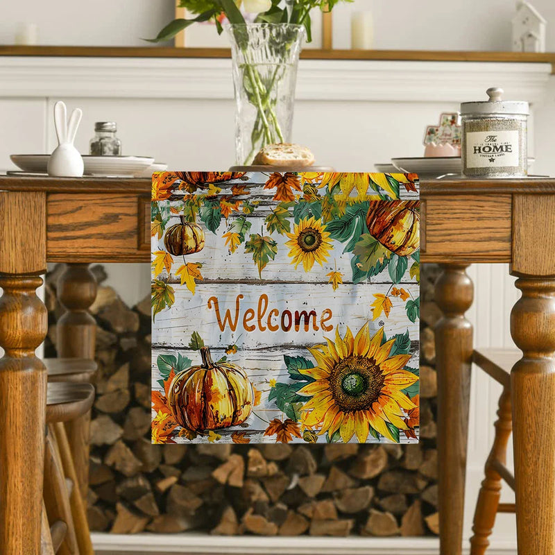 Sunflower Wood Table Runner for Axyaa Brand Dining Décor
