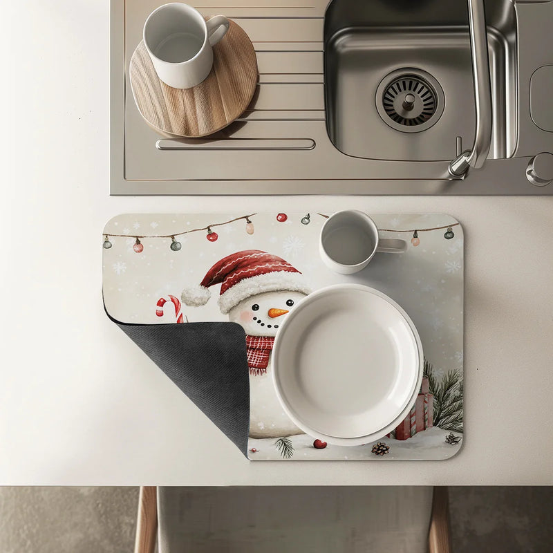 Axyaa Christmas Absorbent Draining Mat for Kitchen and Bathroom