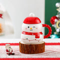 Axyaa Festive Ceramic Coffee Cup Set with Lid, Spoon, Cute Santa Claus Snowman Design