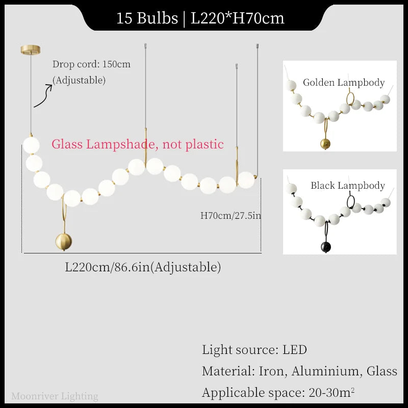 Axyaa White Glass Ball Necklace Pendant Chandelier for Luxury Ambiance