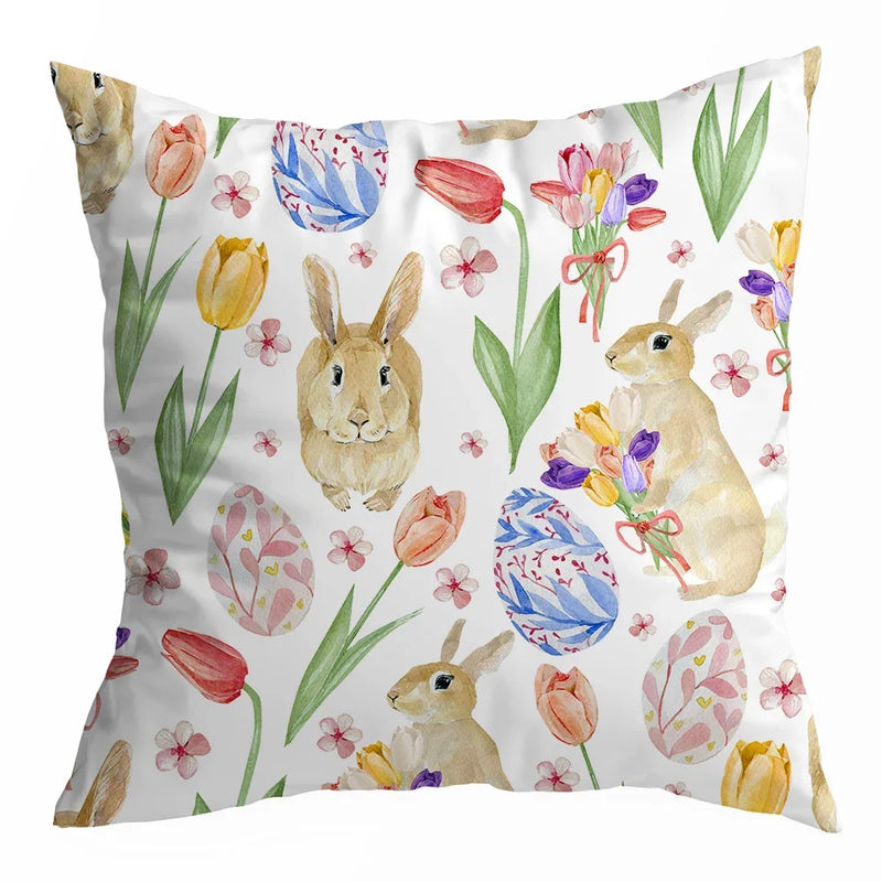 Spring Peach Rabbit Cushion Cover 45x45cm for Sofa Decor, Car, Bedside - Axyaa