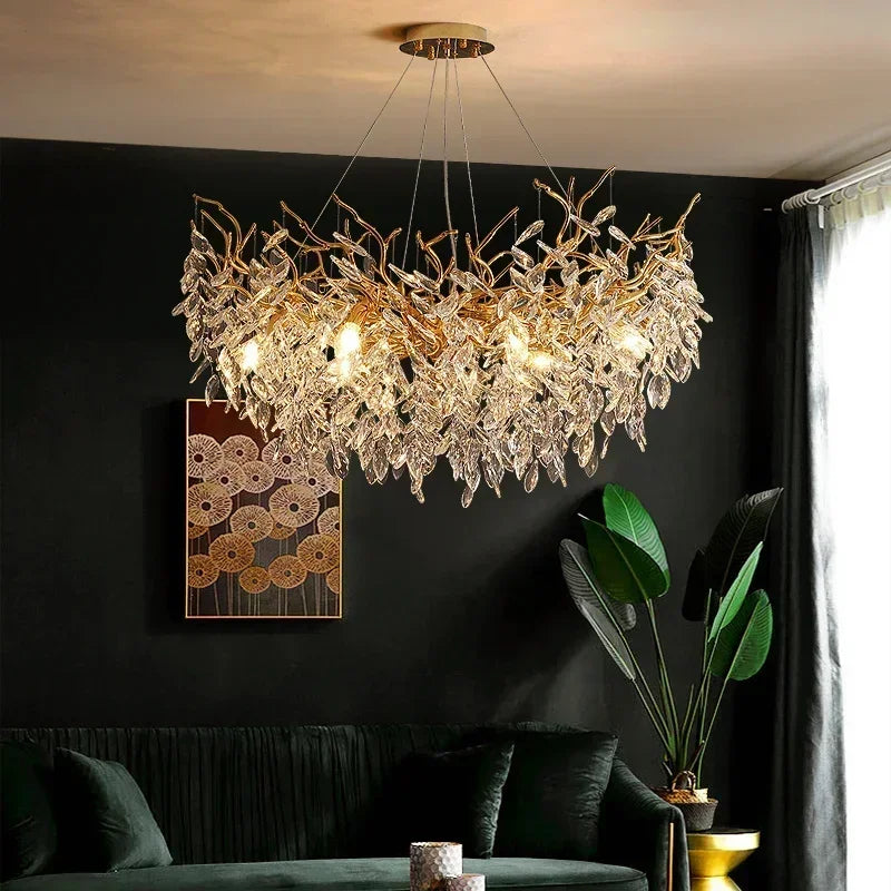 Axyaa Branch-Shaped Crystal Chandelier for Villa Duplex Living Room LED Pendant Lamp