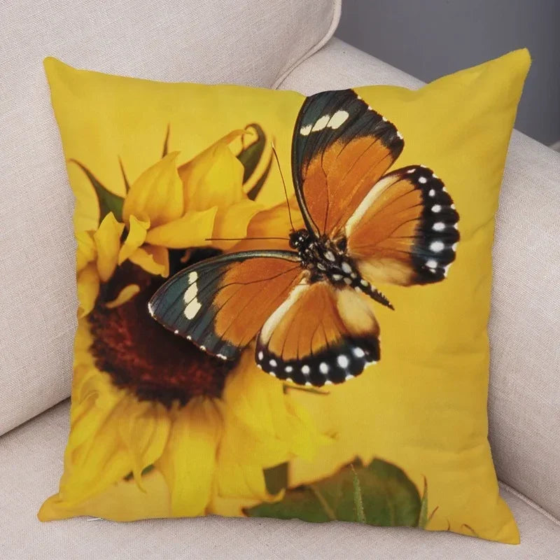 Axyaa Butterfly Flower Pillow Cover 45*45cm for Home Sofa Decor